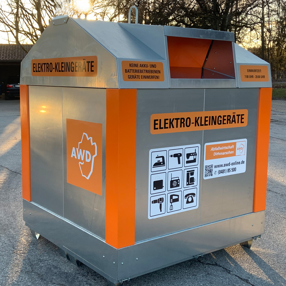 Collection box for electronic waste for proper disposal of used electrical and electronic equipment