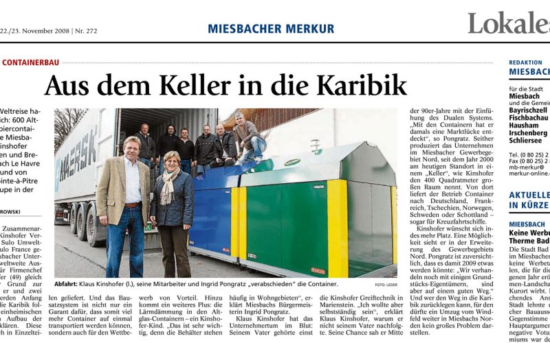 Major Kinshofer project: container production and export to the Caribbean