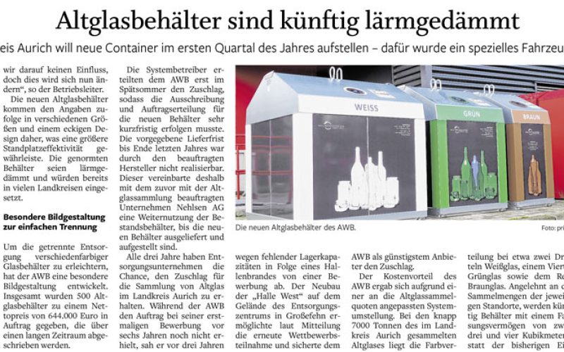 Noise-reduced glass containers by Kinshofer in the Aurich district